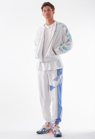VINTAGE REEBOK TRACKSUIT JACKET AND PANTS 90S WHITE PRINTED