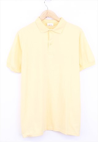 VINTAGE PLAIN POLO SHIRT YELLOW SHORT SLEEVE HENLEY NECK 90S