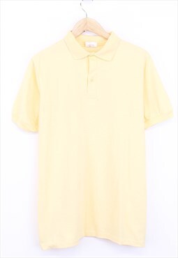 Vintage Plain Polo Shirt Yellow Short Sleeve Henley Neck 90s