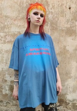 Spiritual slogan graffiti tee paint splatter t-shirt in blue