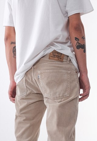 VINTAGE LEVIS CORDUROY DENIM PANTS TROUSERS 90S BEIGE