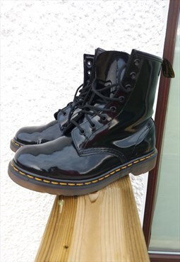 Black Patent  Leather 8 Eyelet Dr Marten Ankle Boots