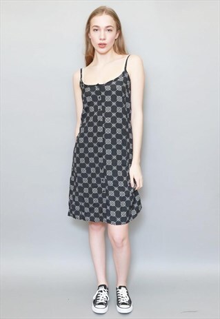 VINTAGE 1990'S BLACK AND GREY TILE PRINT MINI DRESS