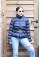 Vintage Y2K Burberry navy metallic fitted belted puffer