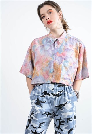 VINTAGE CROPPED HAWAIIAN SHIRT.