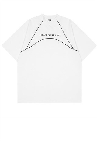 Stars print t-shirt Y2K black work tee in white