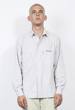 VINTAGE 90'S MOSCHINO GREY VERTICAL STRIPE SHIRT