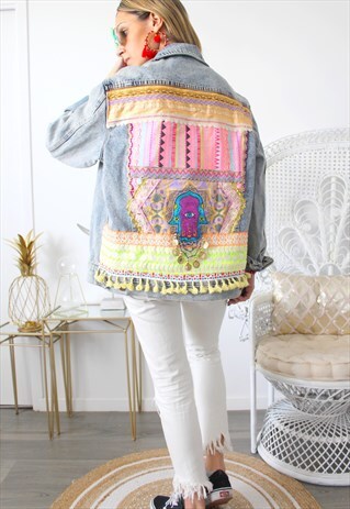 VINTAGE JEANS JACKET PRINTED ETHNIC EMBROIDERY