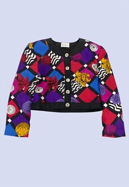 Vintage Bold Multicolour Pattern Check Cropped Jacket