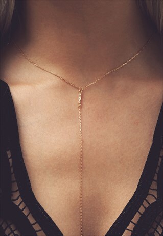 GOLD CUBIC ZIRCONIA LARIAT NECKLACE