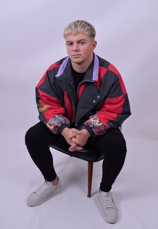 VINTAGE 80'S CRAZY PRINT SKI WINDBREAKER JACKET SIZE LARGE