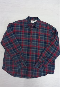 00's Vintage Shirt Navy Red Check Patterned