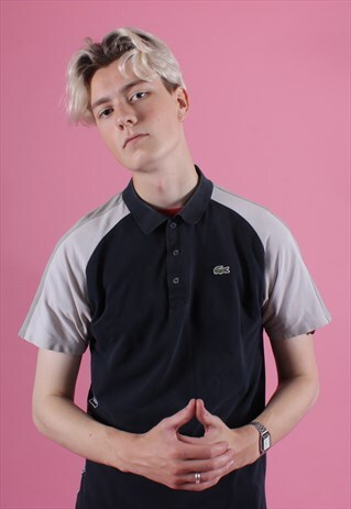 NAVY AND CREAM LACOSTE EMBROIDERED POLO