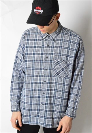 VINTAGE 90S BLUE CHECK GRUNGE LONG SLEEVE SHIRT