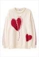 HEART PATCH SWEATER FLEECE JUMPER RETRO LOVE TOP IN CREAM