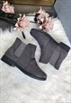 GREY FAUX SUEDE CHELSEA BOOTS