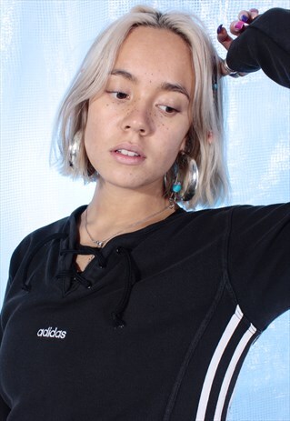 VINTAGE ADIDAS BLACK LACE UP NECK TOP