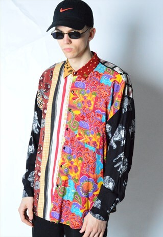 VINTAGE 80S COLOURFUL LONG SLEEVE FESTIVAL SHIRT