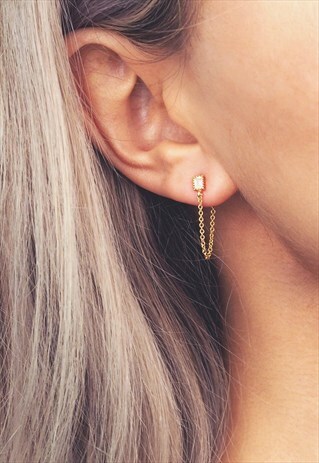 CUBIC ZIRCONIA SQUARE STUD AND CHAIN EARRINGS - ALLIE
