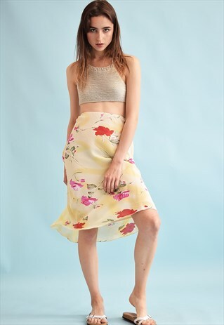 90'S RETRO KITSCH FLORAL PRINT MIDI MOMS SKIRT