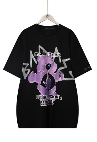 OVERSIZE FIT RUDE TEDDY BEAR BAD ASS SLOGAN T-SHIRT IN BLACK