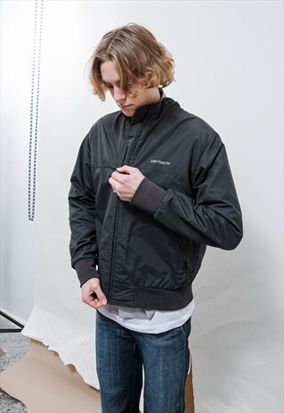 VINTAGE 90S MINIMAL BLACK WIND BREAKER WORKWEAR JACKET