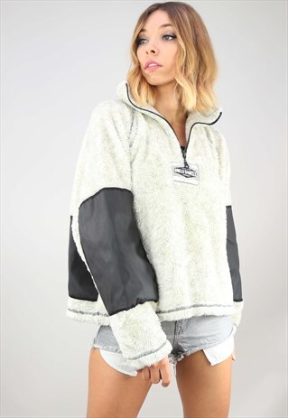 VINTAGE 90S OVERSIZED 1/4 ZIP TEDDY FLEECE