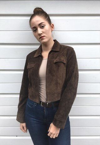 WOMENS NEXT DARK BROWN REAL LEATHER CROPPED JACKET COAT