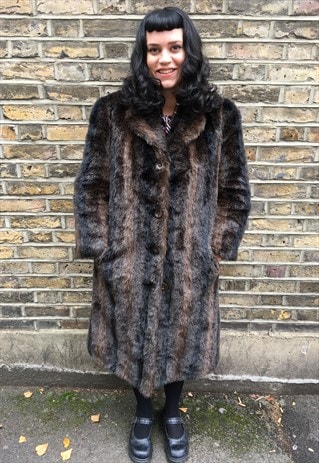 LONG BROWN FAUX FUR COAT