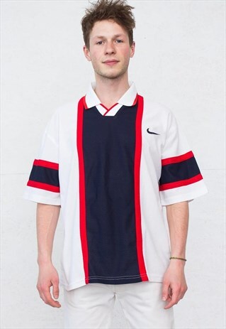 90S VINTAGE WHITE BLUE RED NIKE SHORT SLEEVE POLO SHIRT