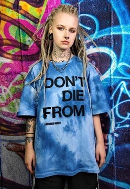 Tie-dye t-shirt Y2K heart breaker slogan tee in cloud blue