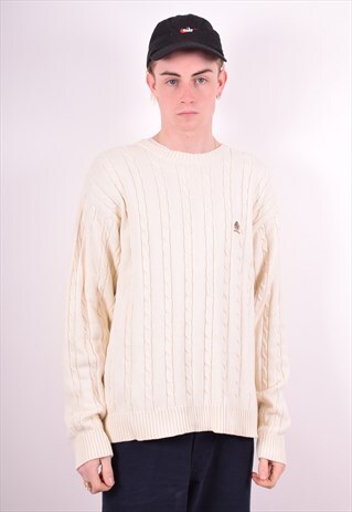 TOMMY HILFIGER MENS VINTAGE JUMPER SWEATER XL WHITE 90'S
