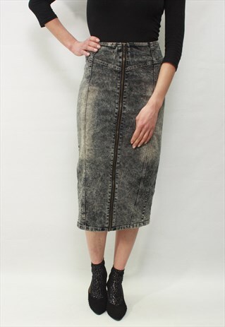VINTAGE 90' AMAZING BEAUTIFUL PENCIL DENIM GREY SKIRT