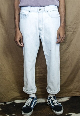 90S CLASSIC HIGH RISE LIGHT STONEWASHED DENIM JEANS 34
