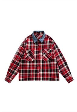 Lumberjack shirt long sleeve denim neckline blouse plaid top