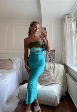 Azelle Collection Lillie Teal Midi Cut Out Dress