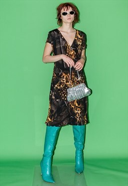 Vintage Y2K iconic animal print wrap midi dress in black