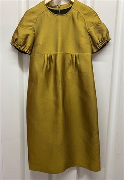 Burberry Mustard puff sleeve Midi dress.   Size 10