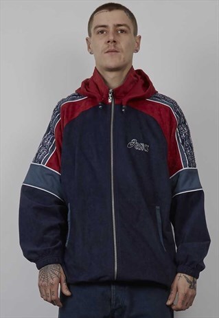 VINTAGE 80'S ASICS VELOUR RED/NAVY TRACKSUIT JACKET