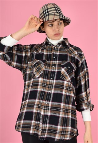 VINTAGE 90S FLANELL SHIRT BROWN CHECKERED