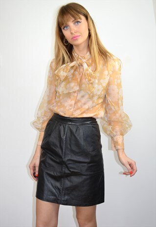 VINTAGE SHEER YELLOW & WHITE FLORAL BOW BLOUSE
