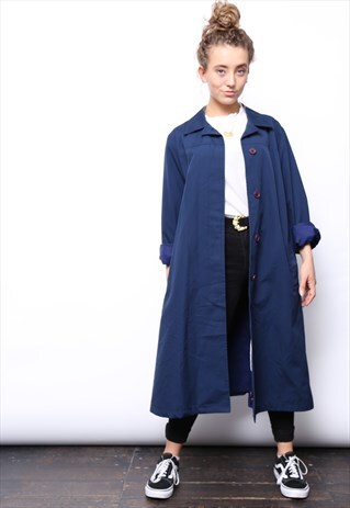 VINTAGE 80S NAVY MIDI TRENCH MAC JACKET COAT