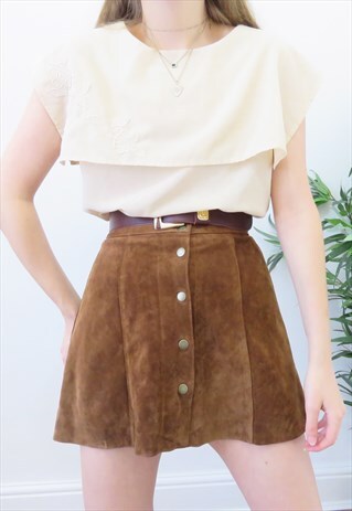 70S VINTAGE BEIGE FLORAL EMBROIDERED FLAP COLLAR BLOUSE