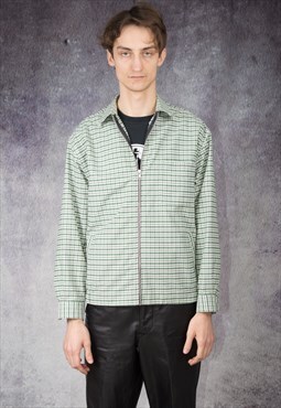 90s bomber jacket with checkered pattern in turquise color