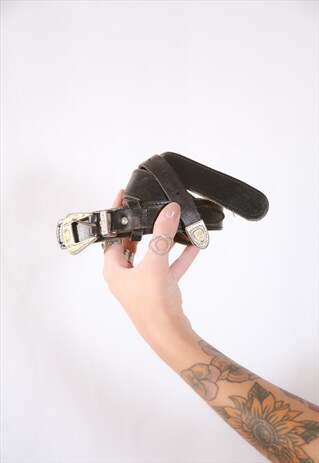 BLACK LEATHER WESTERN BELT