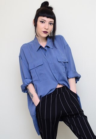 VINTAGE 90'S GENUINE SILK AZURE BLUE OVERSIZED SHIRT