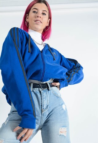 VINTAGE ADIDAS HOODIE IN BLUE WITH LOGO