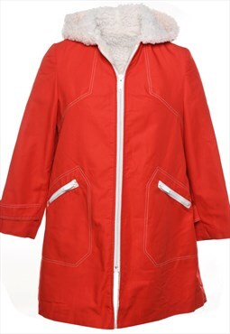 Vintage Red Sherling Hooded Coat - M