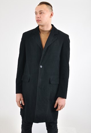 VINTAGE 90'S MIDI BLAZER COAT IN BLACK