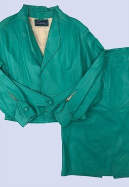 Turquoise Co Ord Women UK18 Blazer Skirt Leather 